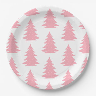 Assiettes En Carton Arbre de Noël rose minimaliste scandinave