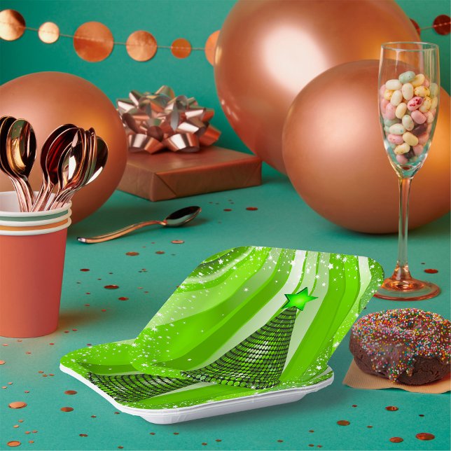 Assiettes En Carton Arbre de Noël vert moderne avec étoile (Créateur téléchargé)