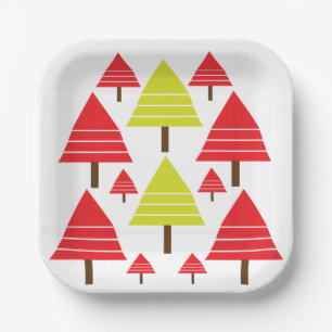 Assiettes En Carton Arbre de Noël vert rouge Motif minimaliste moderne