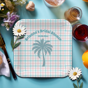 Assiettes En Carton Arbre de palmier Azur Rose Vichy Lavage de Mariée