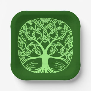Assiettes En Carton Arbre de vie en nœud celtique vert émeraude