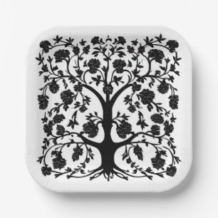 Assiettes En Carton Arbre de vie Floral #5 Noir et blanc