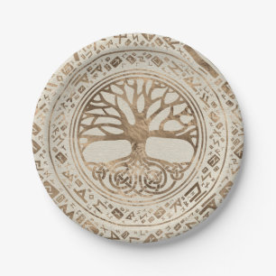 Assiettes En Carton Arbre de vie - Motif runique de Yggdrasil