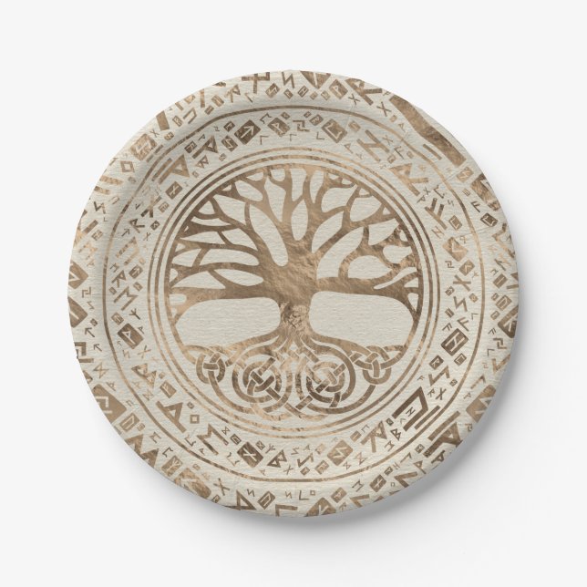 Assiettes En Carton Arbre de vie - Motif runique de Yggdrasil (Devant)
