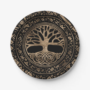 Assiettes En Carton Arbre de vie - Motif runique de Yggdrasil