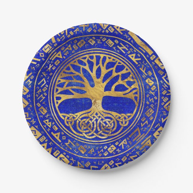 Assiettes En Carton Arbre de vie - Yggdrasil - Lapis Lazuli (Devant)