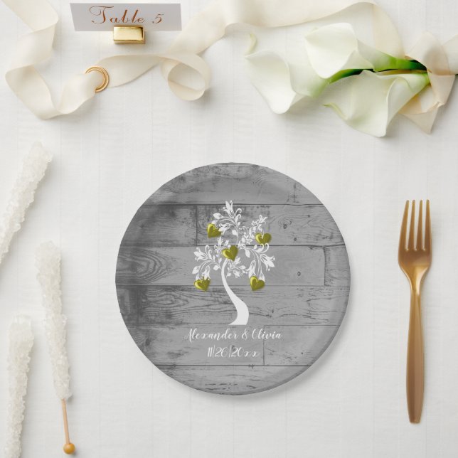Assiettes En Carton Arbre d'or des coeurs Plaque en papier Wedding sho (Mariage)