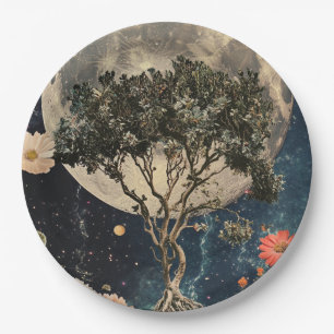 Assiettes En Carton Arbre et fleurs de la lune