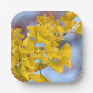 Assiettes En Carton Arbre Ginkgo Feuille jaune