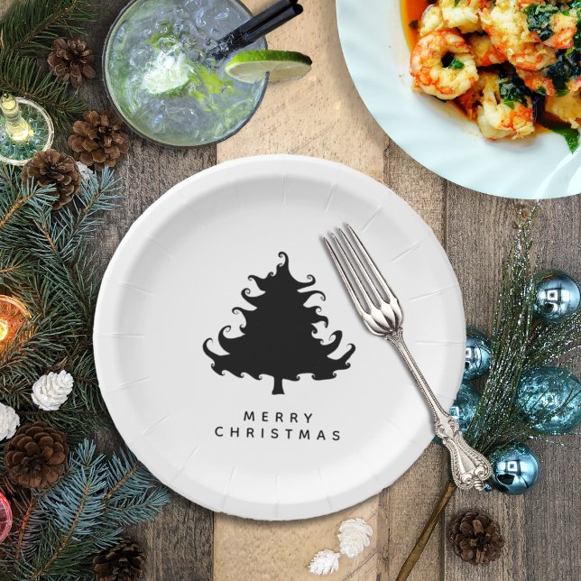 Assiettes En Carton Arbre noir Joyeux Noël (Créateur téléchargé)