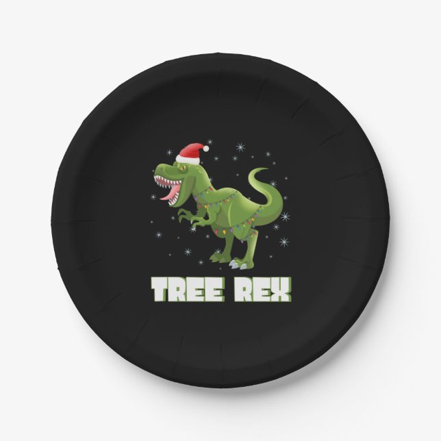 Assiettes En Carton Arbre Rex T-Rex Noël (Devant)