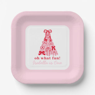 Assiettes En Carton Arbre Rose Moderne Ruban Rouge 1er Anniversaire