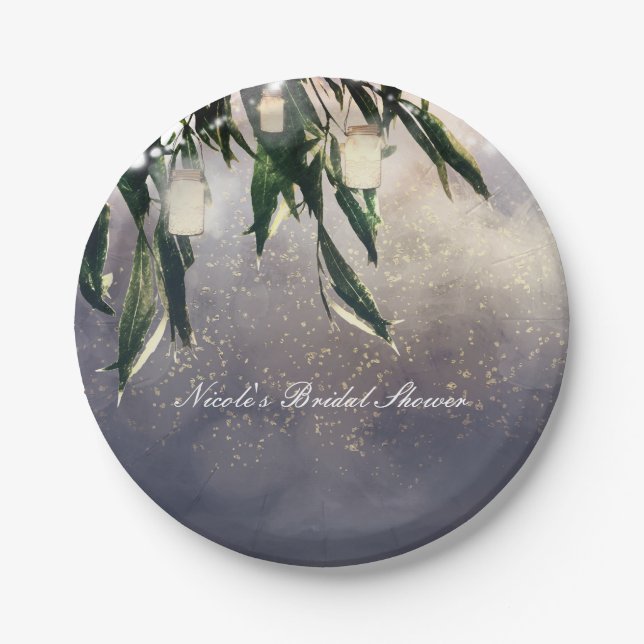 Assiettes En Carton Arbre Saule Pleureur & Lumières de Bocaux en Verre (Devant)