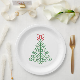 Assiettes En Carton Arbre simple avec bow Noël moderne