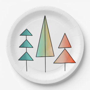 Assiettes En Carton arbres arc-en-ciel modernes du milieu du siècle ro