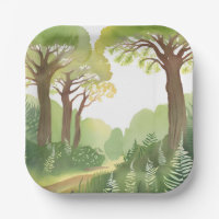 Arbres de la forêt verte | Aquarelle Naturelle Bel