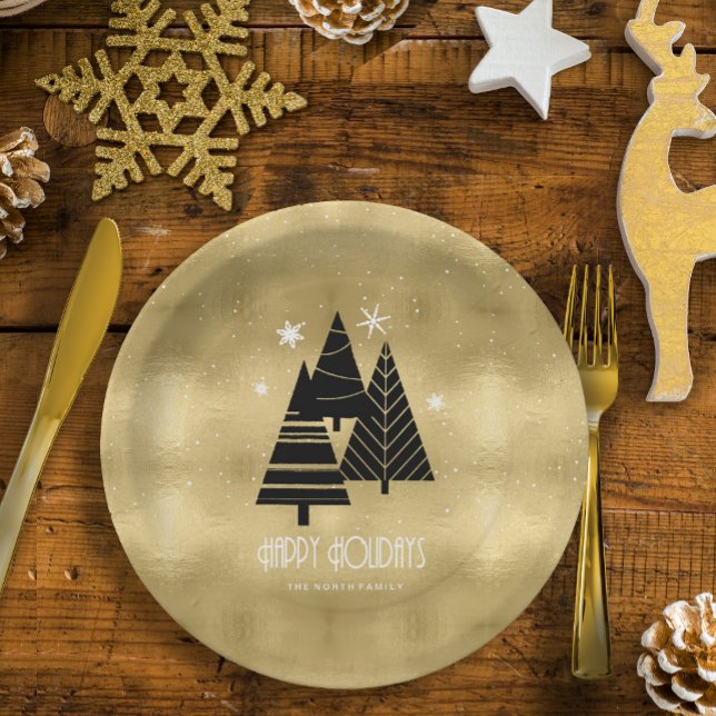 Assiettes En Carton Arbres de Noël et flocons de neige Gold ID863 (Créateur téléchargé)