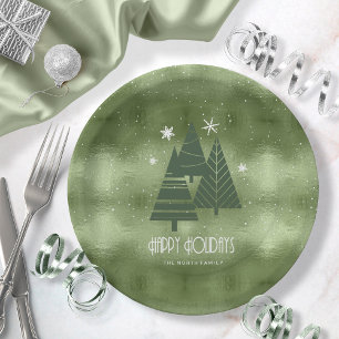 Assiettes En Carton Arbres de Noël et flocons de neige Green ID863
