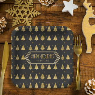 Assiettes En Carton Arbres de Noël Motif Gold ID863