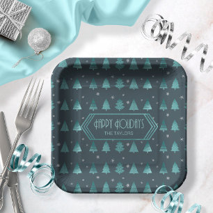Assiettes En Carton Arbres de Noël Motif ID Turquoise863
