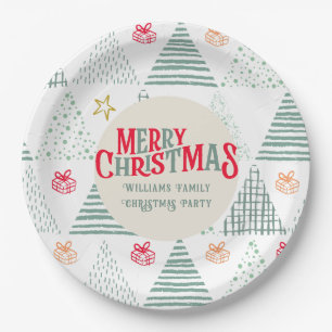 Assiettes En Carton Arbres de Noël Verts Rétro Modernes Abstraits Uniq