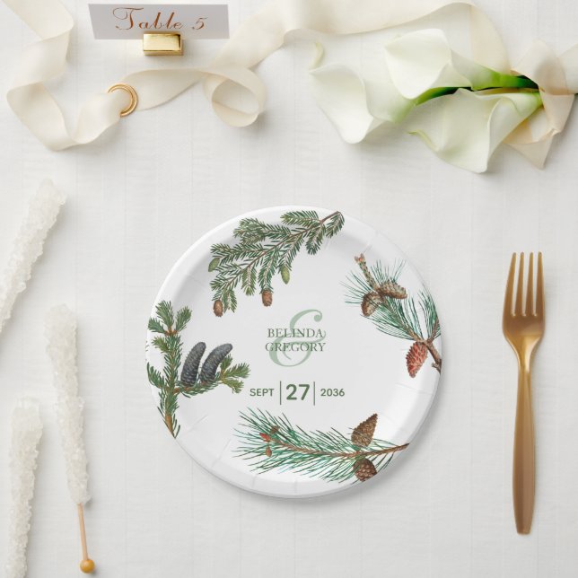Assiettes En Carton Arbres de pin rustiques Forêt de verdure Mariage  (Mariage)