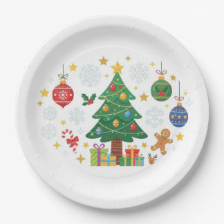 Assiettes En Carton Arbres et ornements de fêtes