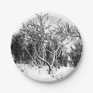 Assiettes En Carton Arbres et scène de neige, noire et blanche