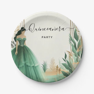 Assiettes En Carton Arbres Or Menthe Glam Émeraude Verte Quinceanera