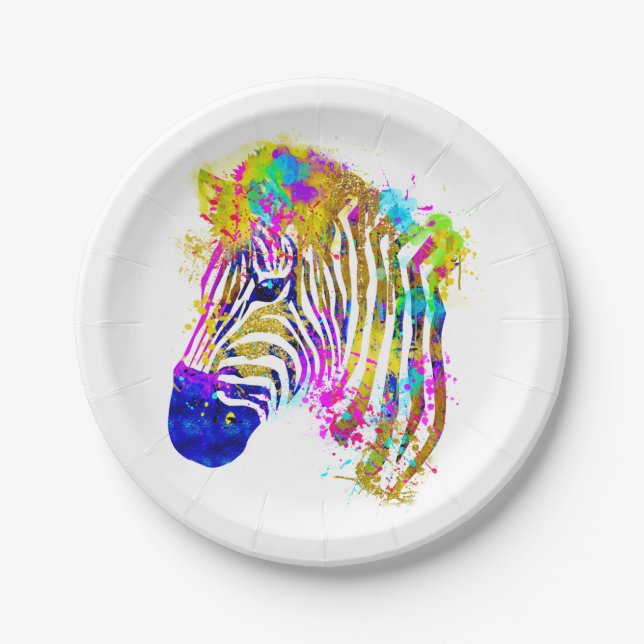 Assiettes En Carton Arc en arc-en-ciel Peinture Zebra Graphique (Devant)