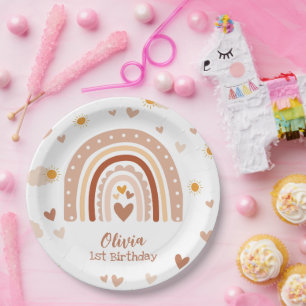 Assiettes En Carton Arc en ciel boheme - Anniversaire Fille