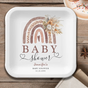 Assiettes En Carton Arc-en-ciel Boho Baby shower Brown non sexiste