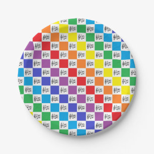 Assiettes En Carton Arc-en-ciel Checkered et notes musicales