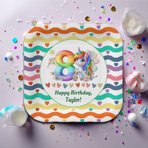 Assiettes En Carton Arc-en-ciel coloré et Unicorn 8e fête d'anniversai