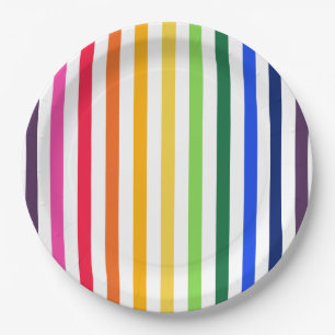 Assiettes En Carton Arc-en-ciel et rayures blanches