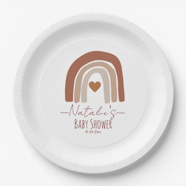Assiettes En Carton Arc-en-ciel mignon avec coeur baby shower moderne  (Devant)