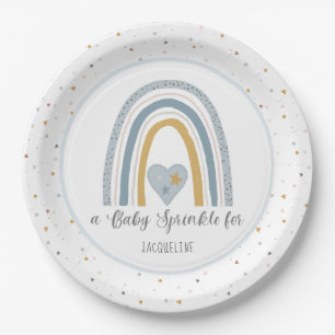 Assiettes En Carton Arc en ciel moderne Dusty Blue Gold Baby Sprinking