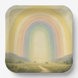 Assiettes En Carton Arc-en-ciel pastel serein dans une prairie rurale