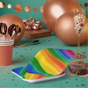 Assiettes En Carton Arc-en-ciel vibrant de couleurs