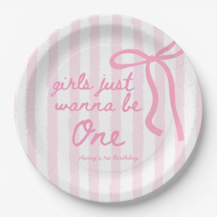 Assiettes En Carton Arc en rose pour 1er anniversaire Filles veulent j