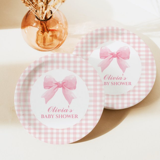 Assiettes En Carton Arc rose et en vichy baby shower préppant (Créateur téléchargé)
