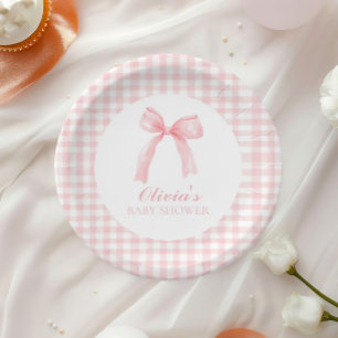 Assiettes En Carton Arc rose et en vichy baby shower préppant