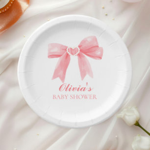 Assiettes En Carton Arc rose et en vichy baby shower préppant
