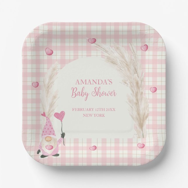 Assiettes En Carton Arche Boho Rose En vichy Baby shower Swetheart (Recto)
