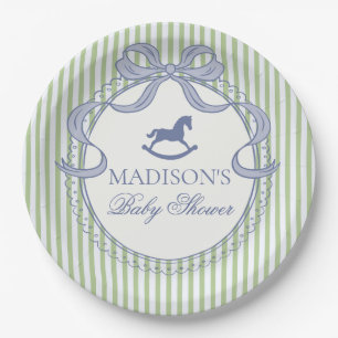 Assiettes En Carton Arche de bébé Cheval à Bascule Ruban Coquette Vert