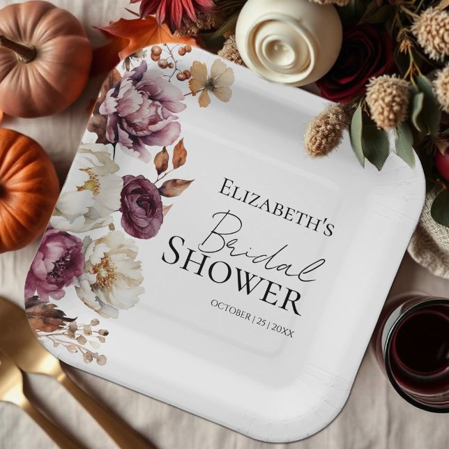 Assiettes En Carton Arche Florale Bourgogne pour Mariage Automnal (Créateur téléchargé)