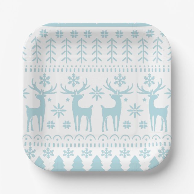 Assiettes En Carton Arctic Blue Folk Art thème hiver (Recto)