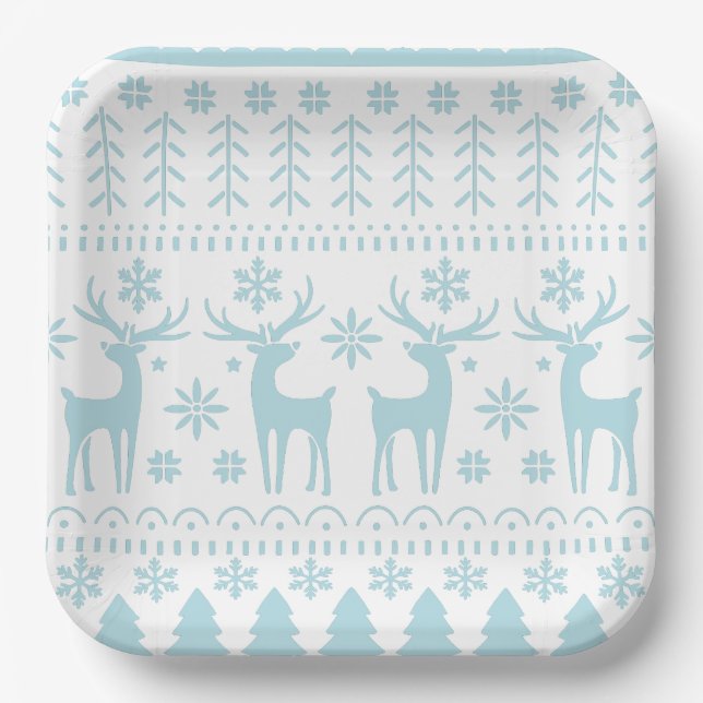 Assiettes En Carton Arctic Blue Folk Art thème hiver (Recto)