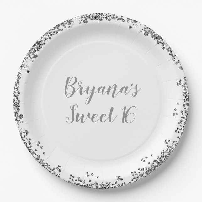 Assiettes En Carton Argent blanc Parties scintillant Glam Edge Sweet 1 (Devant)