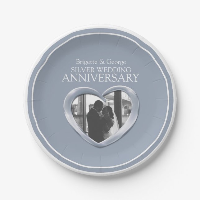 Assiettes En Carton Argent Mariage Anniversaire photo plaque de papier (Devant)